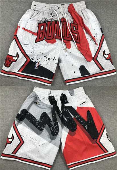 Mens Chicago Bulls White Red Shorts (Run Small) 001->nba shorts->NBA Jersey